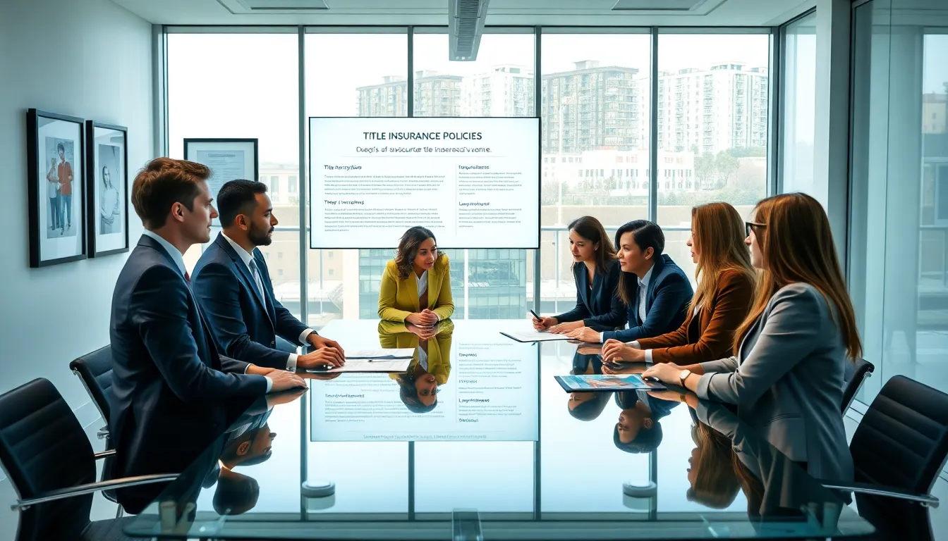 diverse professionals discussing title insurance in a modern office.
