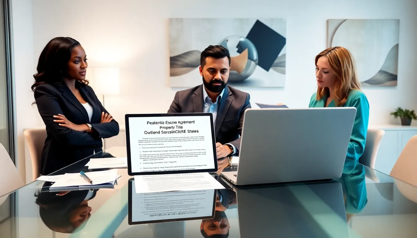 diverse team discussing title and escrow in a modern office.