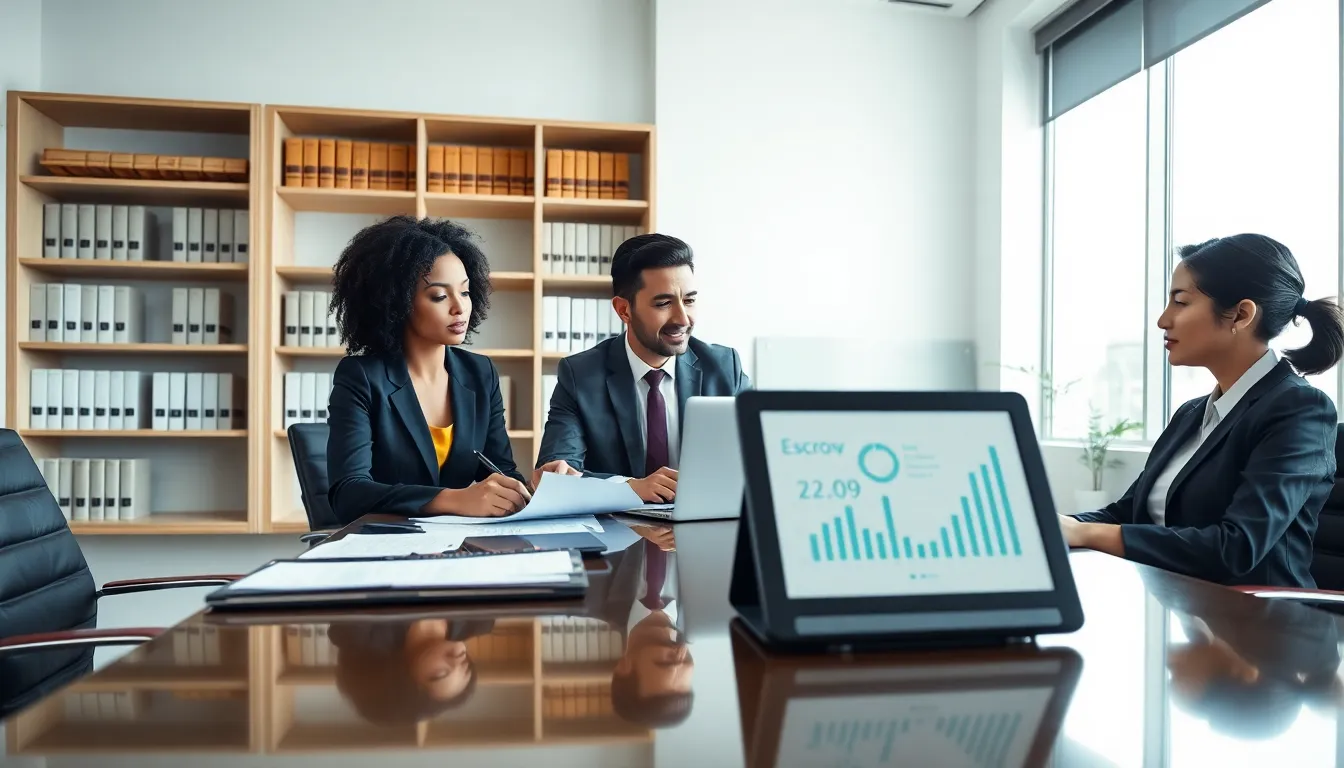 diverse team discussing real estate transactions in a modern office.