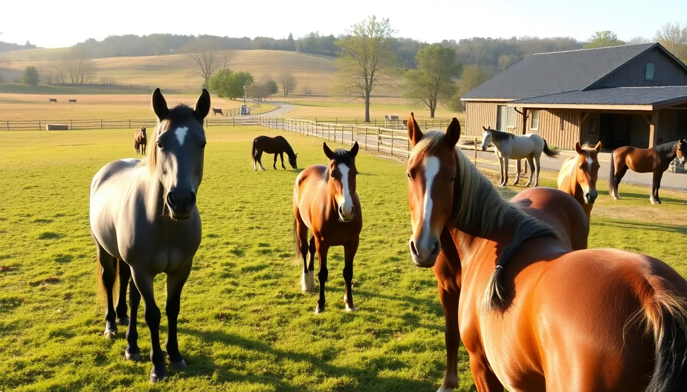 peaceful retirement home for horses with grazing pastures.