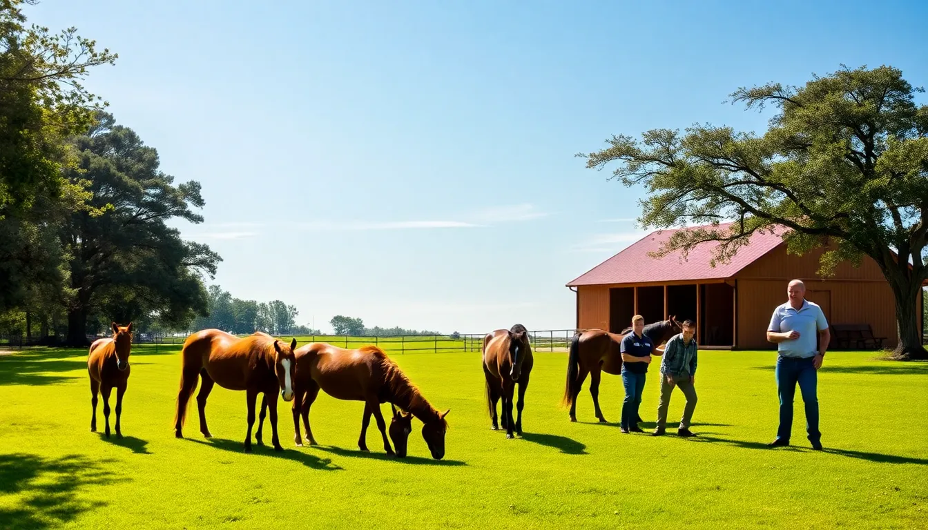 retired horses in a peaceful pasture at a sanctuary.